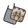 Longhaired Dapple Dachshund Vegetables Pair of Pot Holders Pair 7.5x7.5 Quilted Insulated Hot Pads Decorative Kitchen Gift Made in USA