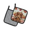 Chocolate and Tan Dachshund Vegetables Pair of Pot Holders Pair 7.5x7.5 Quilted Insulated Hot Pads Decorative Kitchen Gift Made in USA