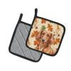 Red Brown Dachshund Heirloom Fall Pair of Pot Holders Pair 7.5x7.5 Quilted Insulated Hot Pads Decorative Kitchen Gift Made in USA