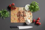 Longhaired Red Dachshund Heirloom Fall Glass Cutting Board Decorative Tempered Glass Kitchen Cutting and Serving Board Large Size Chopping Board