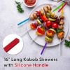 Grill Skewers with Silicone Handle, 16" Long Kebab Skewers, 10 Pack Reusable Stainless Steel Flat Skewer Sticks for Party Grilling BBQ Barbecue, Stora