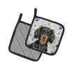 Longhaired Black and Tan Dachshund Coastal Sea Glass Pair of Pot Holders Pair 7.5x7.5 Quilted Insulated Hot Pads Decorative Kitchen Gift Made in USA