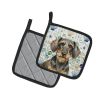 Wirehaired Wild Boar Dachshund Coastal Sea Glass Pair of Pot Holders Pair 7.5x7.5 Quilted Insulated Hot Pads Decorative Kitchen Gift Made in USA
