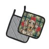Dapple Dachshund Christmas PoinsettIas Pair of Pot Holders Pair 7.5x7.5 Quilted Insulated Hot Pads Decorative Kitchen Gift Made in USA