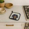 Longhaired Black and Tan Dachshund Coastal Sea Glass Pair of Pot Holders Pair 7.5x7.5 Quilted Insulated Hot Pads Decorative Kitchen Gift Made in USA