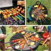 Grill Skewers with Silicone Handle, 16" Long Kebab Skewers, 10 Pack Reusable Stainless Steel Flat Skewer Sticks for Party Grilling BBQ Barbecue, Stora
