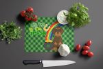 Wirehair Chocolate and Tan Dachshund St. Patrick's Day Glass Cutting Board Decorative Tempered Glass Kitchen Cutting and Serving Board Large Size Chop