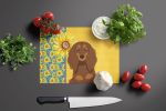 Summer Sunflowers Longhair Chocolate and Tan Dachshund Glass Cutting Board Decorative Tempered Glass Kitchen Cutting and Serving Board Large Size Chop