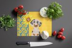 Summer Sunflowers Cream Dapple Dachshund Glass Cutting Board Decorative Tempered Glass Kitchen Cutting and Serving Board Large Size Chopping Board