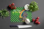 Longhair Blue and Tan Dapple Dachshund St. Patrick's Day Glass Cutting Board Decorative Tempered Glass Kitchen Cutting and Serving Board Large Size Ch
