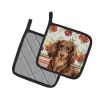 Longhaired Chocolate and Tan Dachshund Vegetables Pair of Pot Holders Pair 7.5x7.5 Quilted Insulated Hot Pads Decorative Kitchen Gift Made in USA