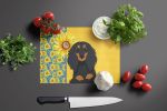 Summer Sunflowers Longhair Black and Tan Dachshund Glass Cutting Board Decorative Tempered Glass Kitchen Cutting and Serving Board Large Size Chopping