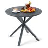 33.5 Inch Round Patio Bistro Table with Wood-Like Top and X-Shaped Legs