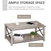 Industrial Coffee Table, Cocktail Table with Bottom Storage Shelf, Metal X-Bar for Living Room Bedroom