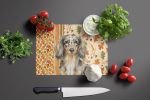 Longhaired Dapple Dachshund Heirloom Fall Glass Cutting Board Decorative Tempered Glass Kitchen Cutting and Serving Board Large Size Chopping Board