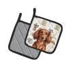 Longhaired Red Dachshund Coffee Bar Pair of Pot Holders Pair 7.5x7.5 Quilted Insulated Hot Pads Decorative Kitchen Gift Made in USA