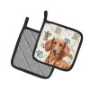 Red Brown Dachshund Coffee Bar Pair of Pot Holders Pair 7.5x7.5 Quilted Insulated Hot Pads Decorative Kitchen Gift Made in USA