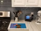 Wirehair Chocolate and Tan Dachshund USA American Glass Cutting Board Decorative Tempered Glass Kitchen Cutting and Serving Board Large Size Chopping