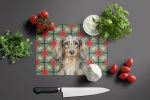 Longhaired Dapple Dachshund Christmas PoinsettIas Glass Cutting Board Decorative Tempered Glass Kitchen Cutting and Serving Board Large Size Chopping
