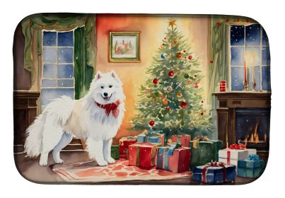 Samoyed Cozy Christmas Dish Drying Mat Absorbent Dish Drying Mat Pad for Kitchen Counter Dish Drainer Mat for Countertop, 14 x 21, Multicolor