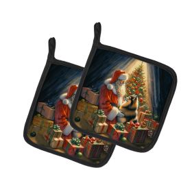 Finnish Spitz and Santa Claus Pair of Pot Holders Kitchen Heat Resistant Pot Holders Sets Oven Hot Pads for Cooking Baking BBQ, 7 1/2 x 7 1/2