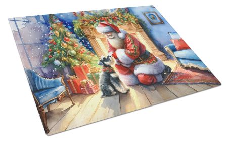 Schnauzer and Santa Claus Glass Cutting Board Decorative Tempered Glass Kitchen Cutting and Serving Board Large Size Chopping Board