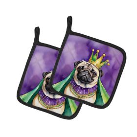 Pug King of Mardi Gras Pair of Pot Holders Kitchen Heat Resistant Pot Holders Sets Oven Hot Pads for Cooking Baking BBQ, 7 1/2 x 7 1/2