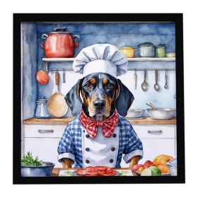 Bluetick Coonhound The Chef Framed Metal Print Bathroom, Kitchen, Office, Home Decor Wall Art Ready to Hang, Square, 8X8