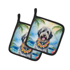 Bergamasco Sheepdog Luau Pair of Pot Holders Kitchen Heat Resistant Pot Holders Sets Oven Hot Pads for Cooking Baking BBQ, 7 1/2 x 7 1/2