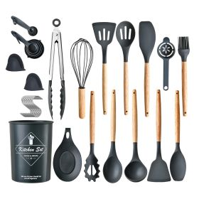 35Pcs Kitchen Cooking Utensils Set Spatula Set Baking Utensil Set Kitchen Accessories Necessities with Holder Egg Whisk Separator Tong Turner Spoons C (Option: UtensilSet Black)