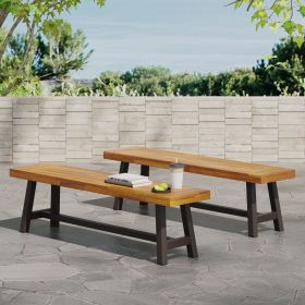 Outdoor Carlisle Benches, Sandblasted Brown + Rustic Metal (Set of 2) (Color: as Pic)