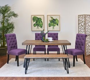 Ashford 6-Piece Dining Set, Hairpin Dining Table with 4 Chairs and Bench, 4 Color Options (Color: as Pic)