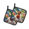 Dachshund Spring Path Pair of Pot Holders Kitchen Heat Resistant Pot Holders Sets Oven Hot Pads for Cooking Baking BBQ, 7 1/2 x 7 1/2
