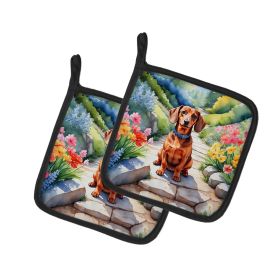 Dachshund Spring Path Pair of Pot Holders Kitchen Heat Resistant Pot Holders Sets Oven Hot Pads for Cooking Baking BBQ, 7 1/2 x 7 1/2 (Default: Default)
