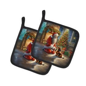 Dachshund and Santa Claus Pair of Pot Holders Kitchen Heat Resistant Pot Holders Sets Oven Hot Pads for Cooking Baking BBQ, 7 1/2 x 7 1/2 (Default: Default)