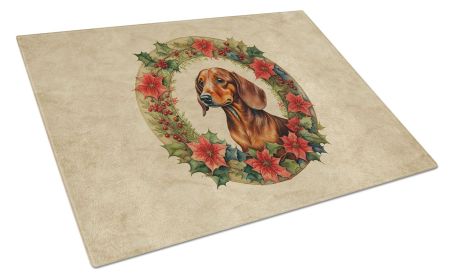NEW Dachshund Christmas Flowers Glass Cutting Board Decorative Tempered Glass Kitchen Cutting and Serving Board Large Size Chopping Board (Default: Default)