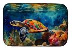 Loggerhead Sea Turtle Dish Drying Mat Absorbent Dish Drying Mat Pad for Kitchen Counter Dish Drainer Mat for Countertop, 14 x 21", Multicolor