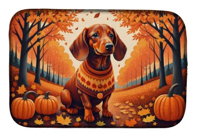 Dachshund Fall Dish Drying Mat Absorbent Dish Drying Mat Pad for Kitchen Counter Dish Drainer Mat for Countertop, 14 x 21", Multicolor (Default: Default)