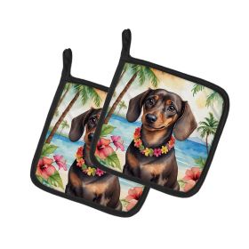 Dachshund Luau Pair of Pot Holders Kitchen Heat Resistant Pot Holders Sets Oven Hot Pads for Cooking Baking BBQ, 7 1/2 x 7 1/2 (Default: Default)