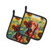 Dachshund in Sunflowers Pair of Pot Holders Kitchen Heat Resistant Pot Holders Sets Oven Hot Pads for Cooking Baking BBQ, 7 1/2 x 7 1/2