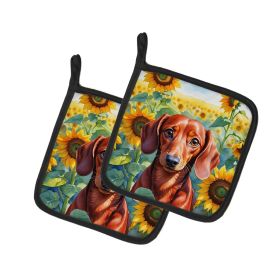Dachshund in Sunflowers Pair of Pot Holders Kitchen Heat Resistant Pot Holders Sets Oven Hot Pads for Cooking Baking BBQ, 7 1/2 x 7 1/2 (Default: Default)