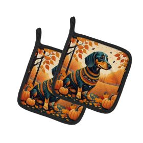 Dachshund Fall Pair of Pot Holders Kitchen Heat Resistant Pot Holders Sets Oven Hot Pads for Cooking Baking BBQ, 7 1/2 x 7 1/2 (Default: Default)