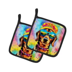 Dachshund Hippie Dawg Pair of Pot Holders Kitchen Heat Resistant Pot Holders Sets Oven Hot Pads for Cooking Baking BBQ, 7 1/2 x 7 1/2 (Default: Default)
