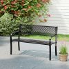 50 Inches Outdoor Garden Bench with Geometric Lattice Backrest and Slatted Seat