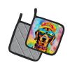 Dachshund Hippie Dawg Pair of Pot Holders Kitchen Heat Resistant Pot Holders Sets Oven Hot Pads for Cooking Baking BBQ, 7 1/2 x 7 1/2