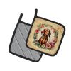 Dachshund and Flowers Pair of Pot Holders Kitchen Heat Resistant Pot Holders Sets Oven Hot Pads for Cooking Baking BBQ, 7 1/2 x 7 1/2