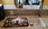 Dachshund Spooky Halloween Dish Drying Mat Absorbent Dish Drying Mat Pad for Kitchen Counter Dish Drainer Mat for Countertop, 14 x 21", Multicolor