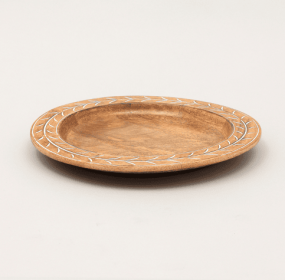 Handcrafted 13inch Wood Charger Plate Wooden Dinning Placemat Artisan Wood Tableware (Color: Brown)